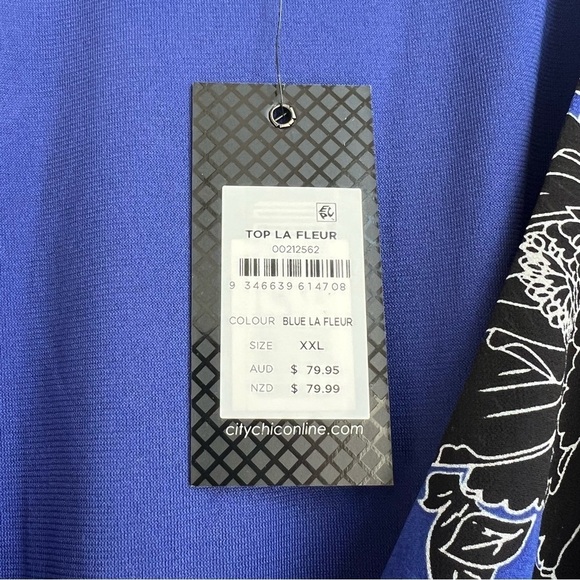 New City Chic La Fleur Blue Floral Blouse XXL Flutter Sleeve Faux Wrap Chiffon - Picture 6 of 11